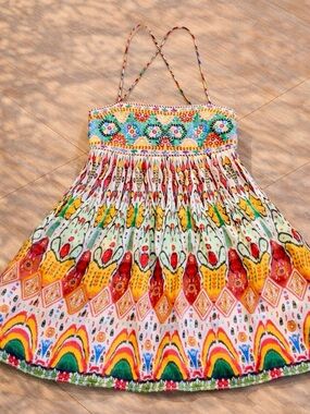 Zara Embroidered Boho Babydoll Tank Dress Multicolor Derby Strappy NWT Size M